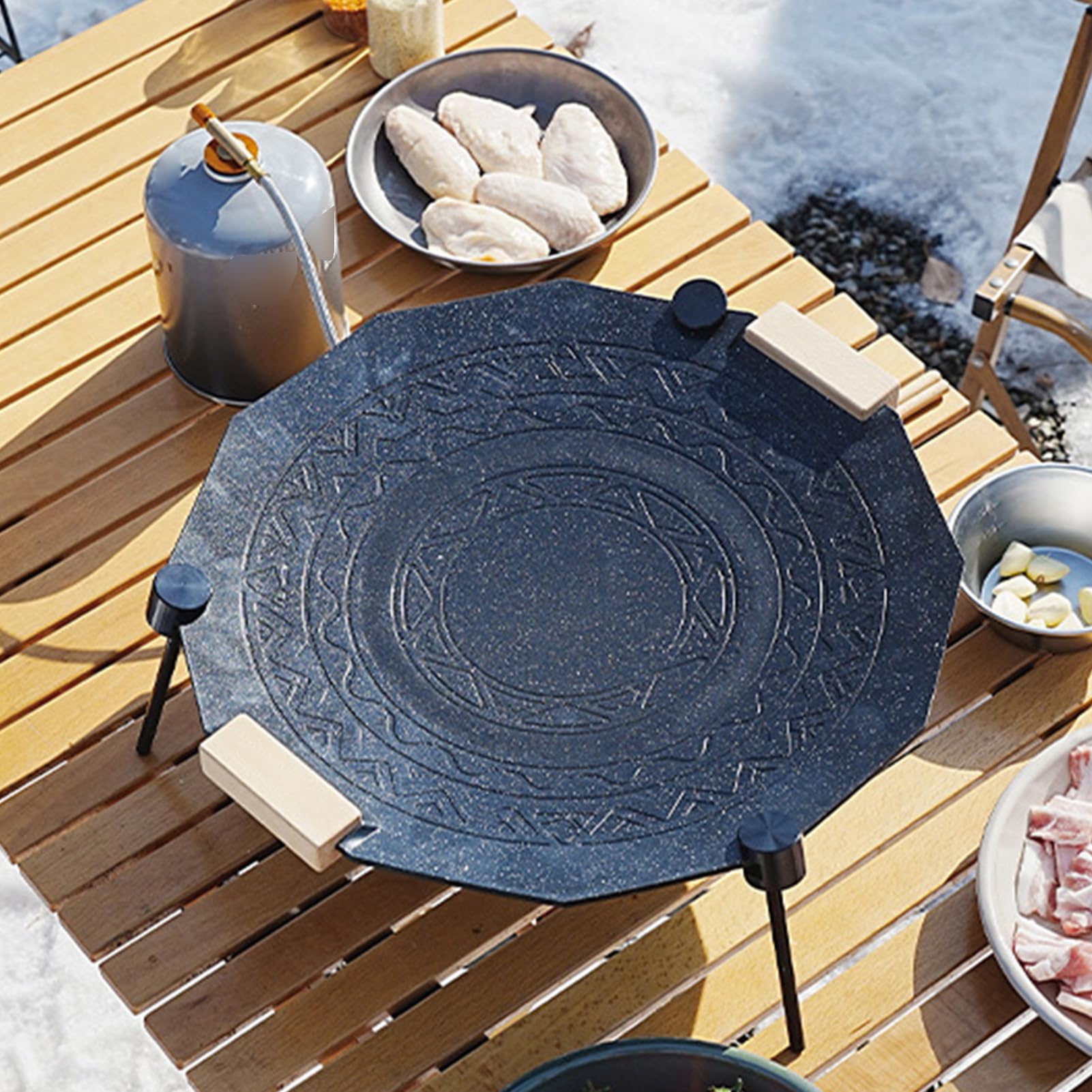 BBQ Grill Topper for Outdoor Grill, Perforated Food Tray Barbecue Accessories for Vegetable Fish Meat Seafood, 41CM Outdoors Grilling Pan 5MM Thicken Coating Stone Handled (Black)