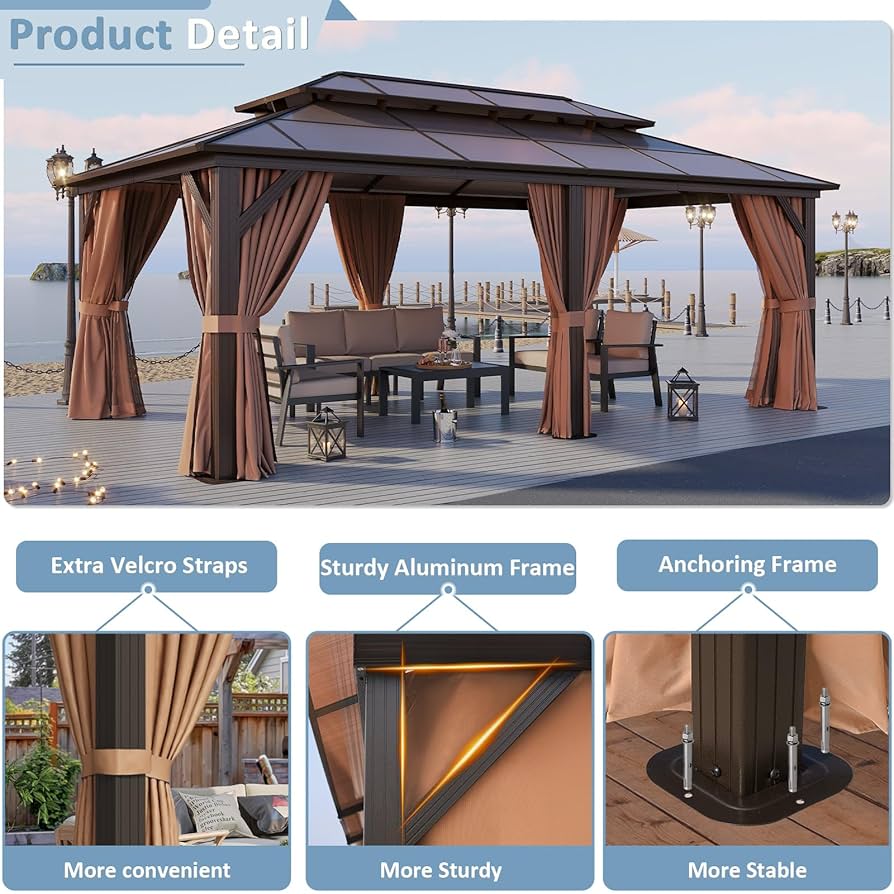 Amazon.com : Aoxun 12'x20' Hardtop Gazebo, Aluminum Frame