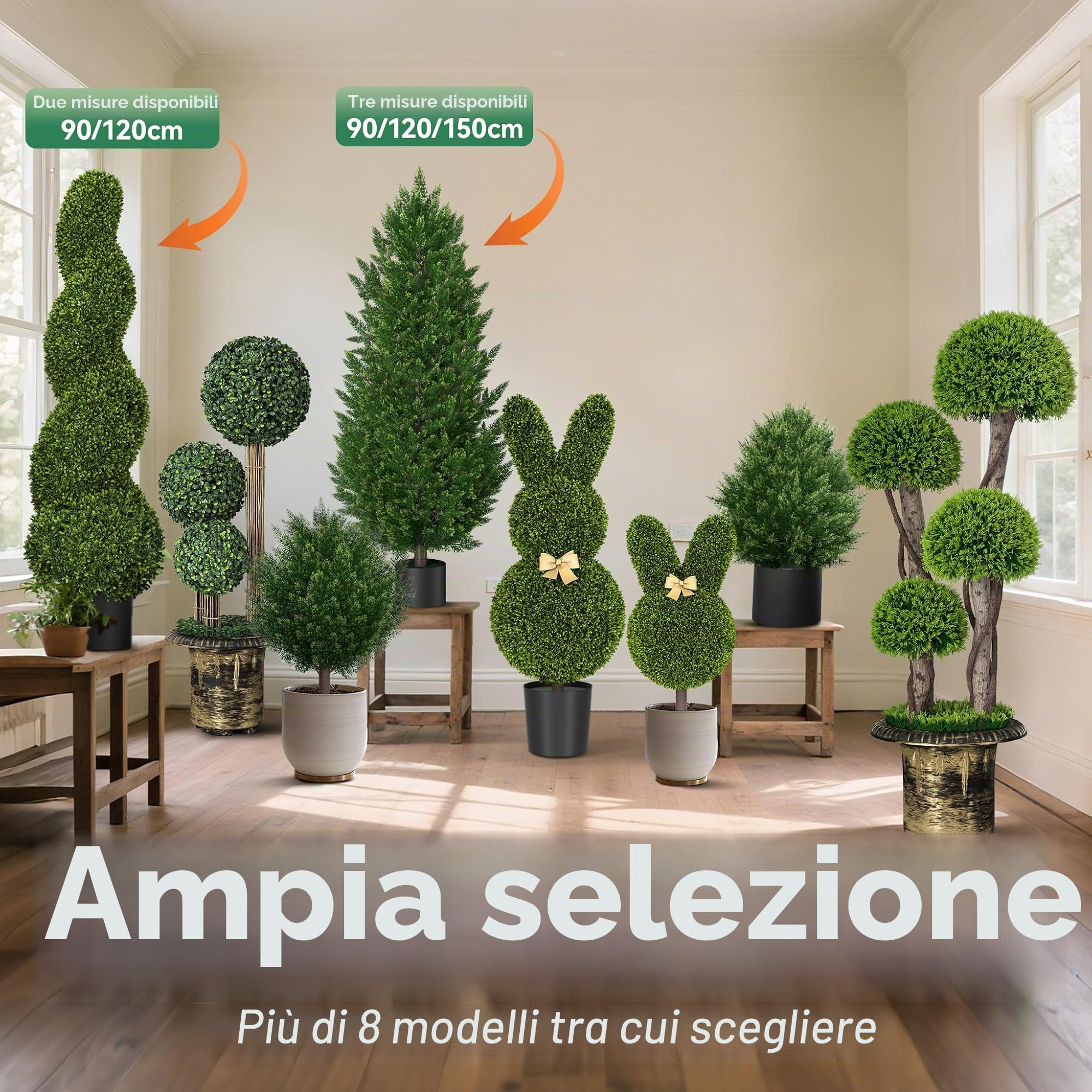 UISEBRT 2 piante artificiali, 60 cm, pianta artificiale protetta dai raggi UV in vaso, pianta decorativa con effetto naturale, per casa, balcone, terrazza, interni ed esterni, piccolo cipresso