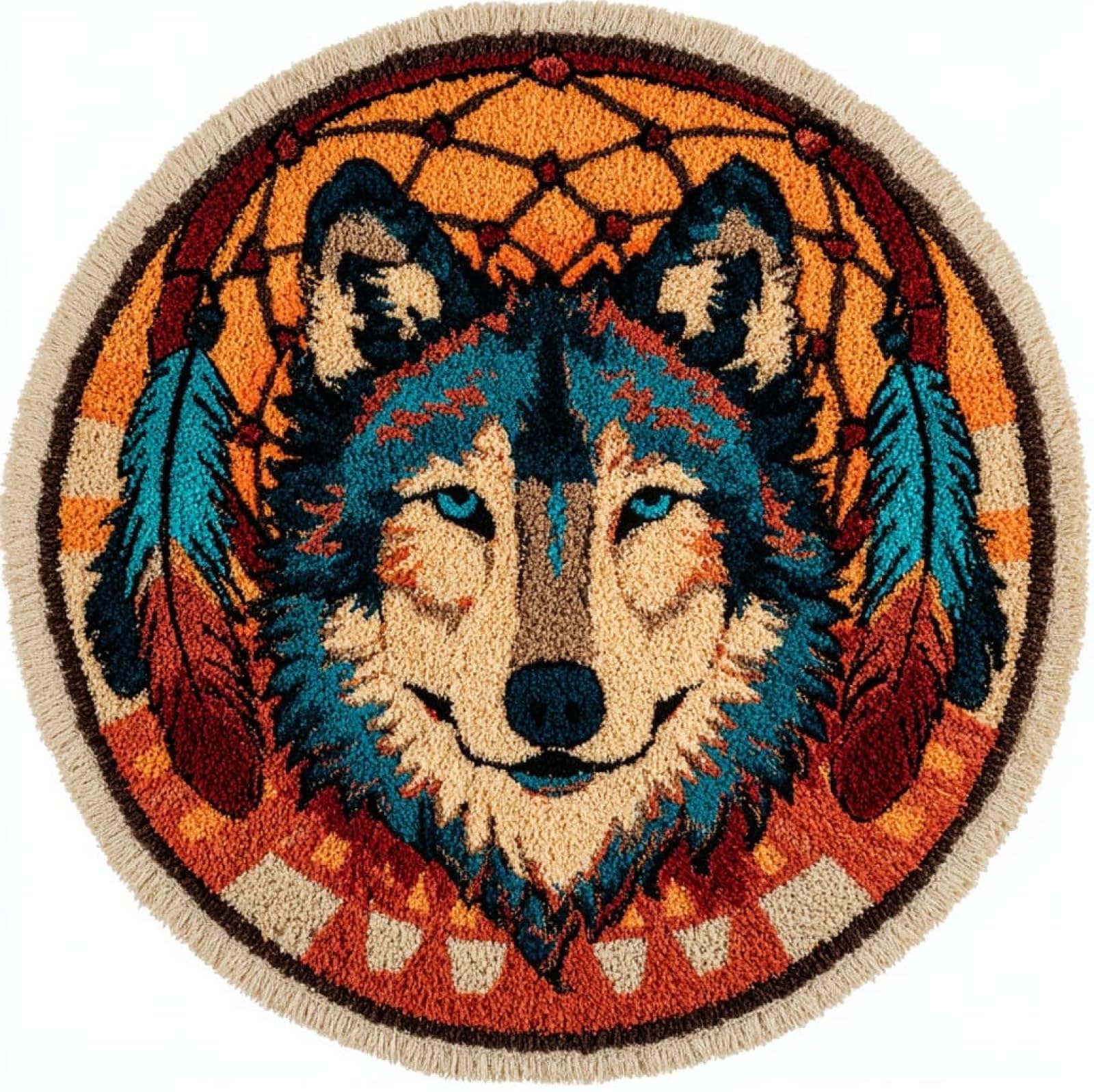 WallustrioaW DIY Latch Hook Rug Making Kit for Adults Kids,Feathers and Wolves,Handmade Rug Crochet Yarns DIY Door Mat Kits for Home Decor Festival Gift,50x50cm