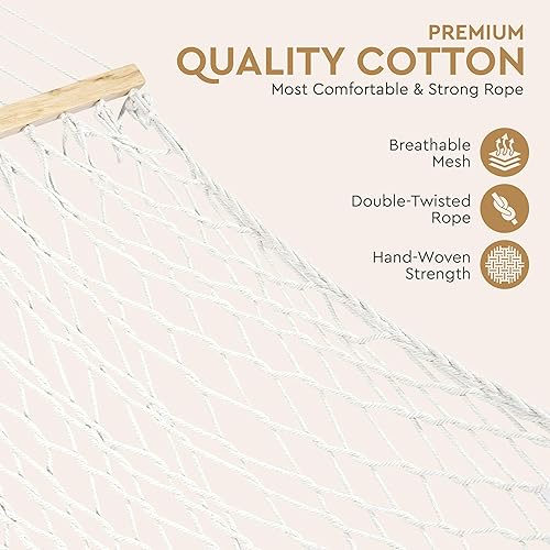 Miniatura 2 de Hamaca de doble cuerda con tejido de algodón y barras separadoras de madera dura para patio, patio trasero, campamento o jardín