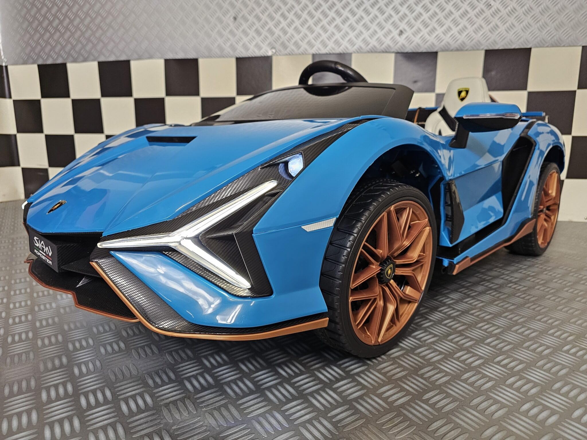 Auto 24 V e 2 posti, per bambini, Lamborghini SIAN, 4 motori da 24 V, RC genitori, sedile in pelle, ruote in gomma, bambini da 1 a 6 anni