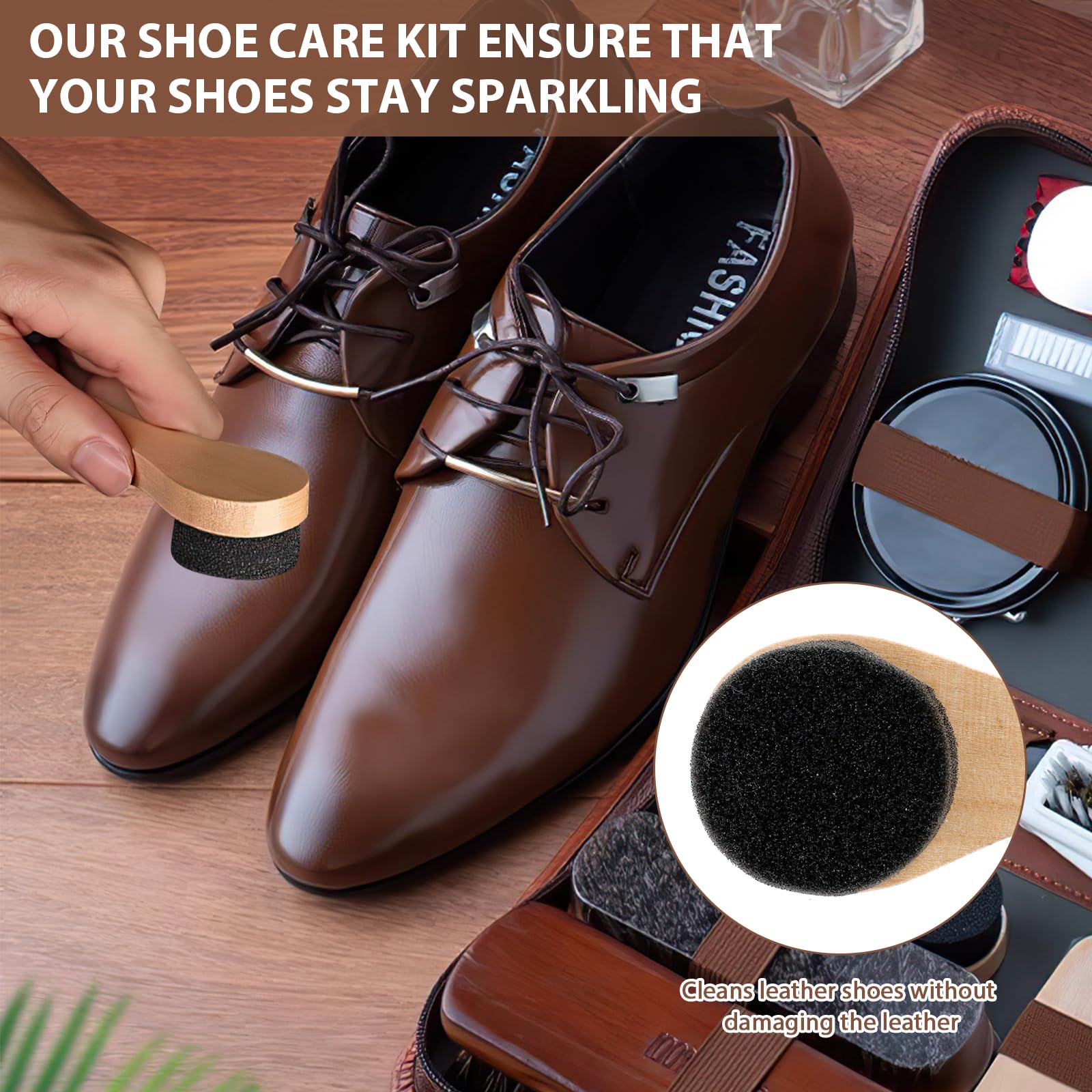 12-teiliges Schuhputzsets, Schuhpflege-Set, Shoe Polish Brushes, Schuhputz-Reise Set mit Bürstenset, Schuhcreme, Holzapplikator, Schuhlöffel
