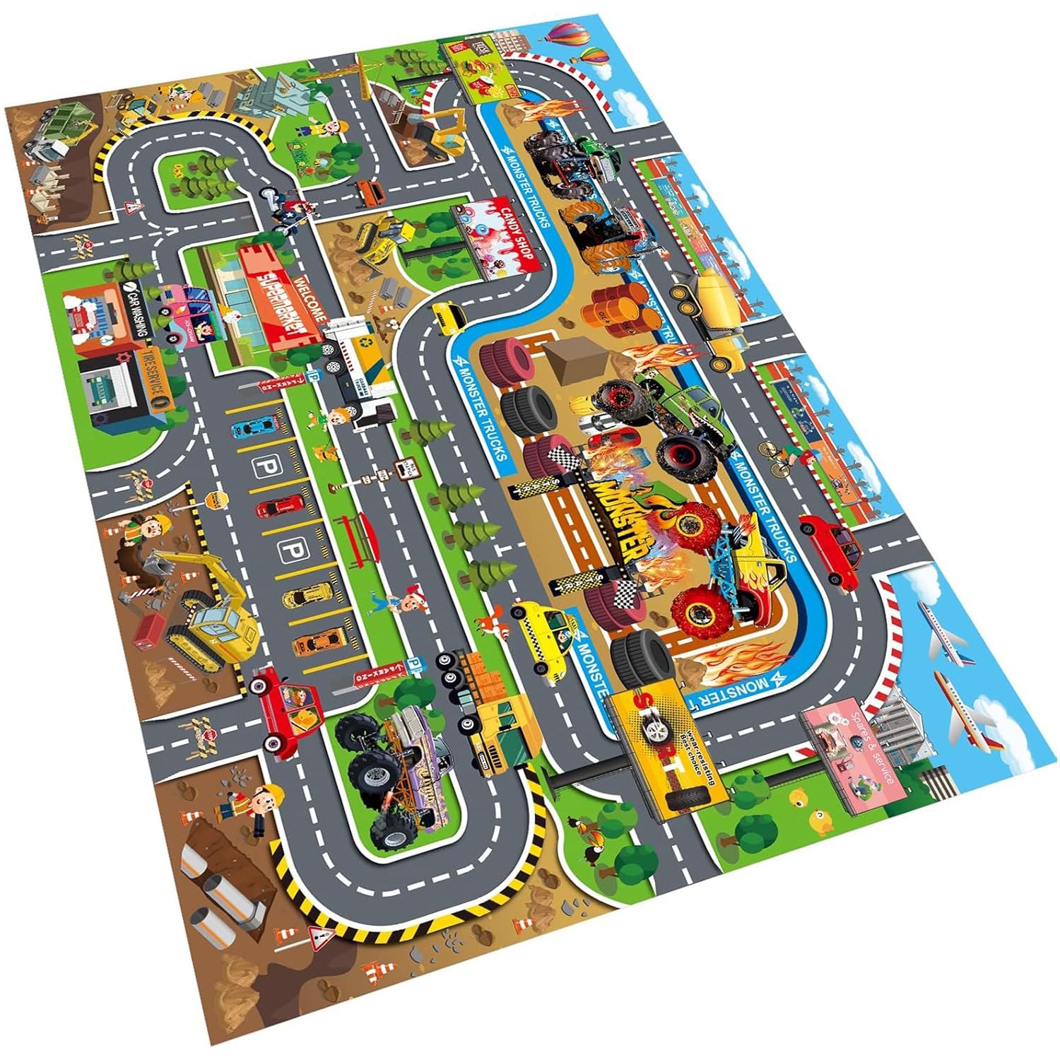 Tapis de Jeu pour Voiture, Antidérapant Tapis de Route Tapiss de Rue Tapiss de Jeu 3D pour Enfants Tapisvoiture Plan de Ville Antidérapants pour Chambre à Coucher et Salle (80 x 50 cm)