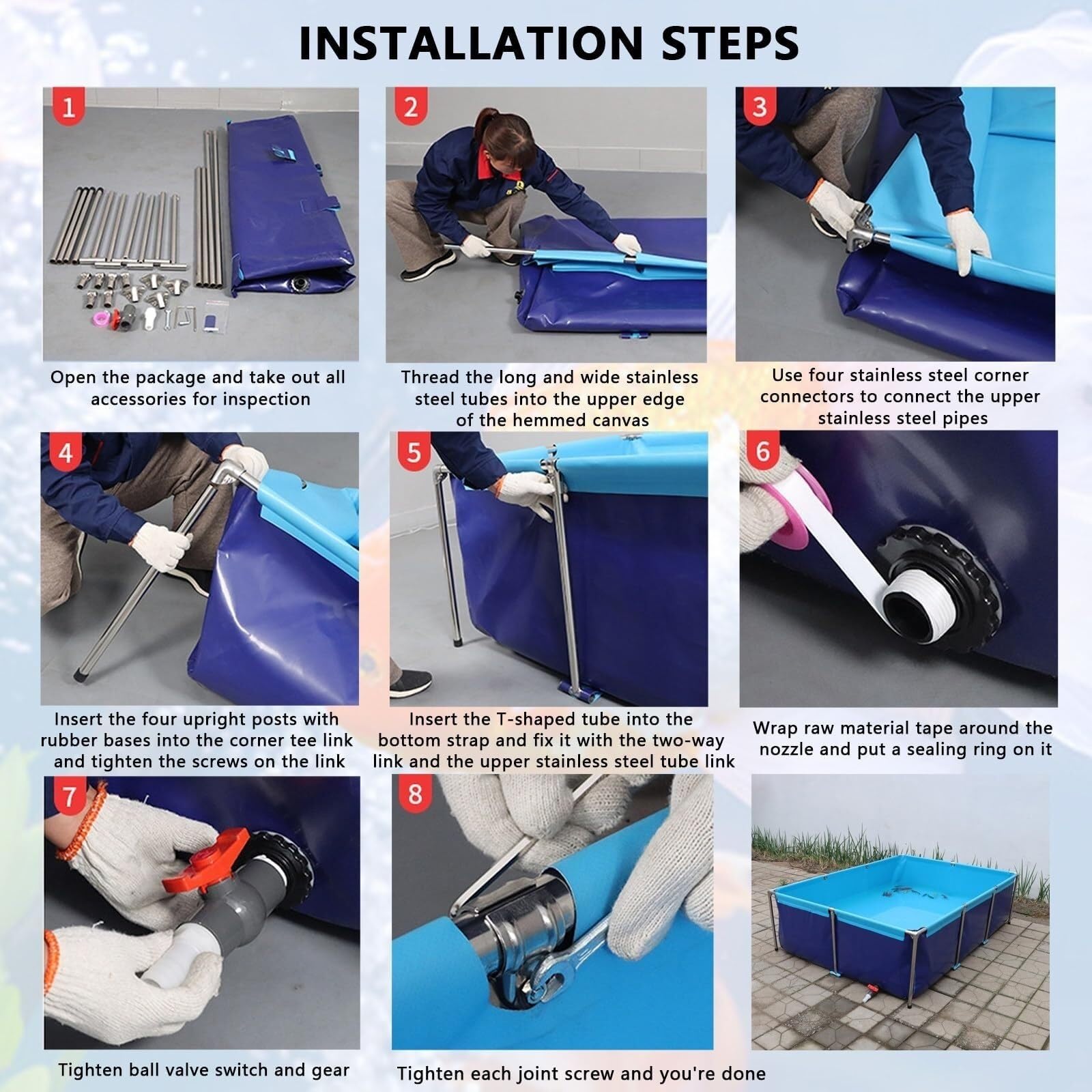 Générique Akwarium na koi z PVC z kranem spustowym - przenośny basen do obserwacji ryb, podlewania ogrodu i przechowywania wody na zewnątrz (0,8 m x 0,6 m x 0,3 m)