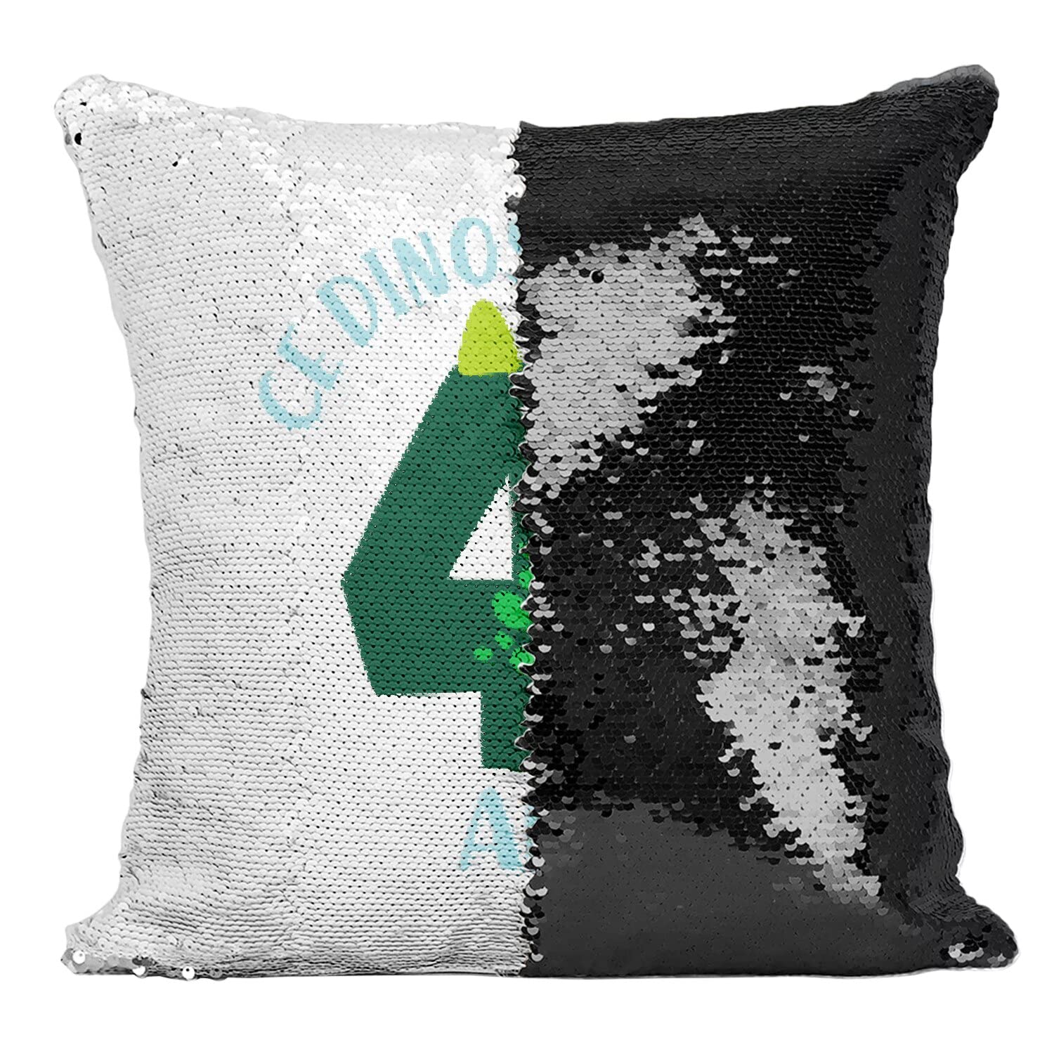 Housse sequin noir avec coussin dinosaure pour anniversaire enfant 4 ans célébration