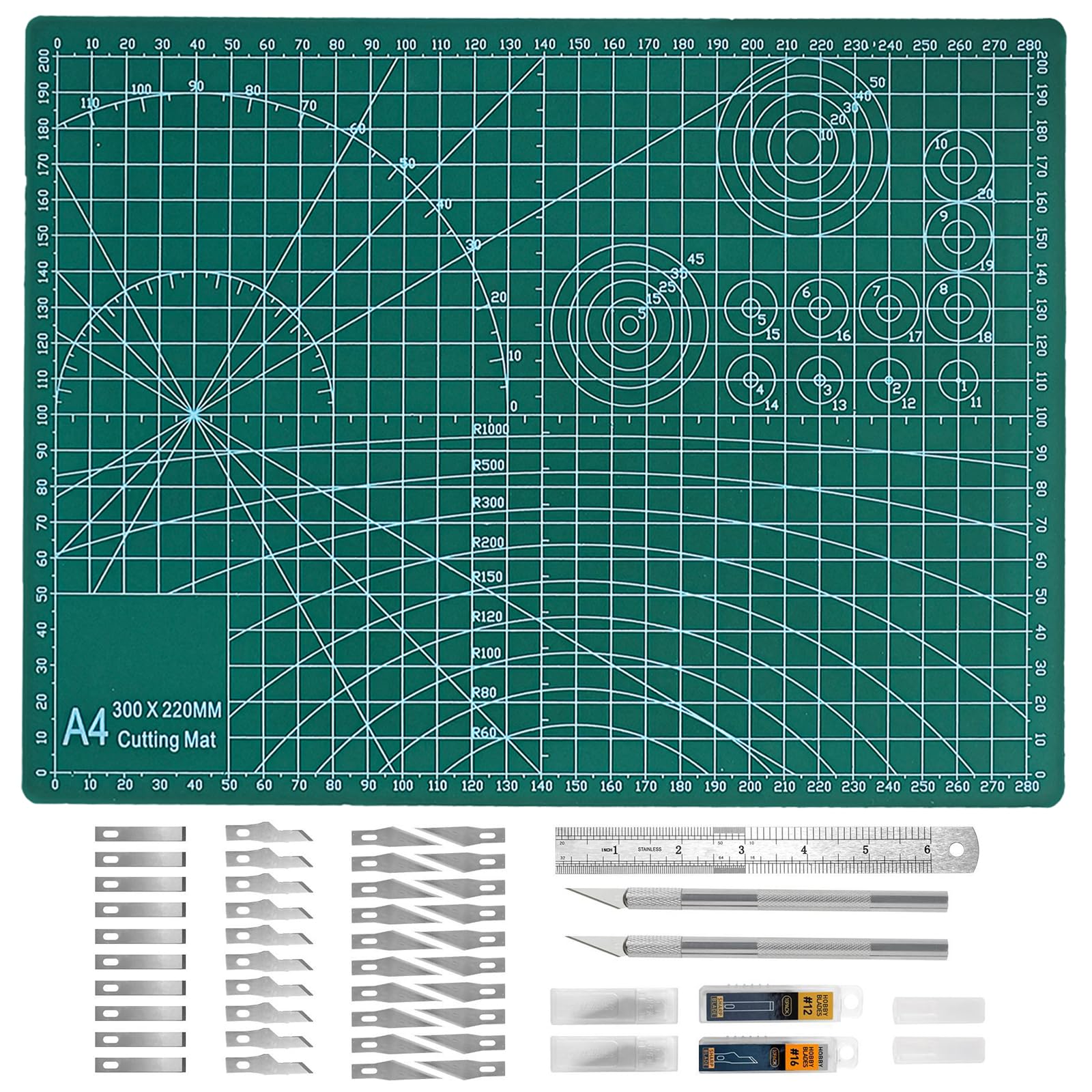 A4 Cutting Mat,Thickened Self Healing Sewing Cutting Mat, 21 * 30 CM, Double Sided Table Cutting Board for Fabric Quilting Leather Arts Hobby,Green