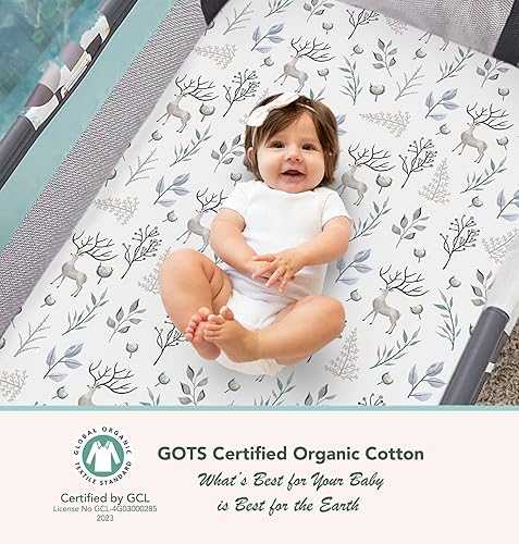 Miniatura 2 de Sábanas de colchón ajustadas 100% algodón orgánico para Graco Pack n Play, Babyletto, Pamo Babe, Dream on Me, Evenflo, Baby Trend, Hygge Hush