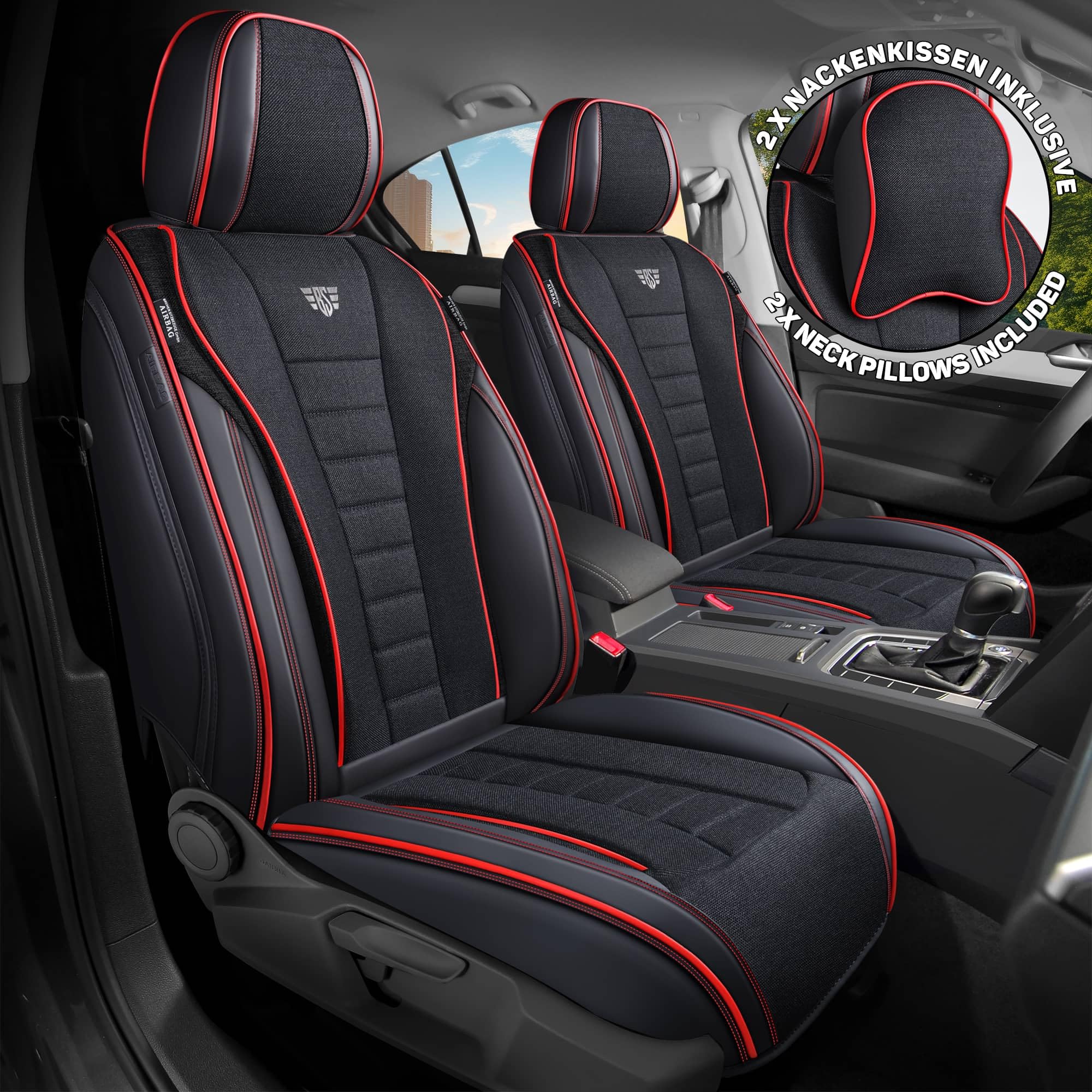 Autositzbezüge Universal für PKW & SUV – Premium Schonbezüge Komplettset Schwarz, hochwertig verarbeitet für mehr Sitzkomfort, Airbag-kompatibel Sitzauflage, für Vorder- und Rücksitze