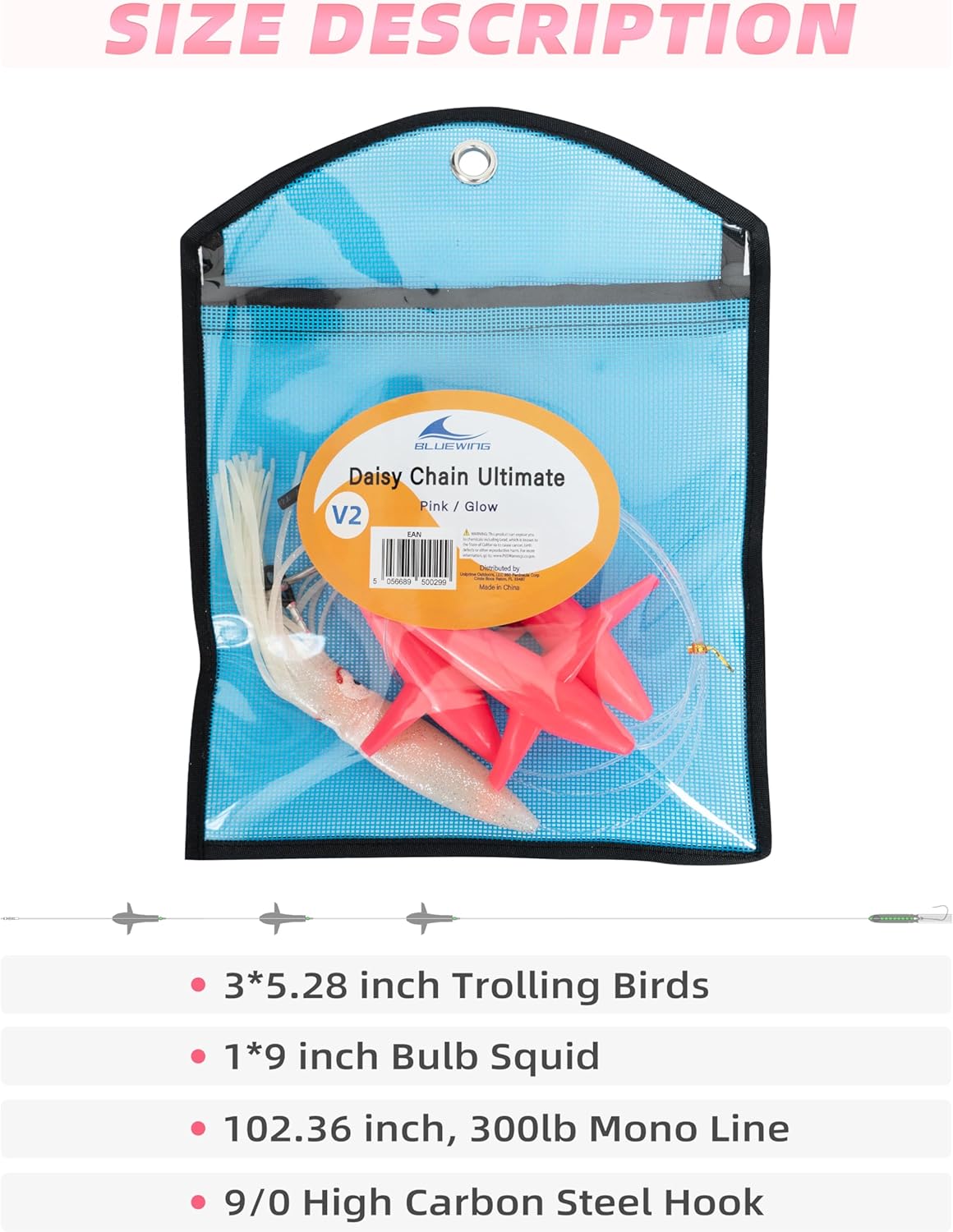 BLUEWING Fishing Daisy Chain Big Game Bulb Squid Trolling Bird Tuna Lures Fish Teasers for Marlin Sailfish