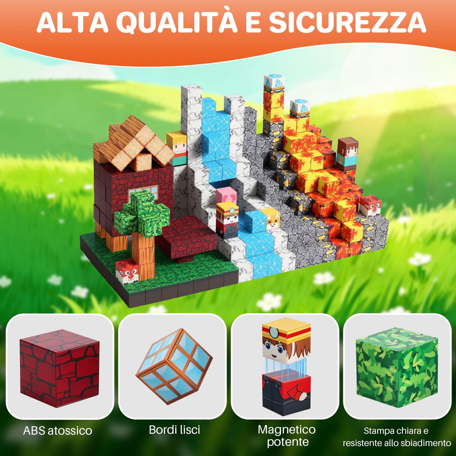 FUNYKICH Set Costruzioni Magnetiche 470 Pezzi per Bambini 3 4 5 6 7 8 9 10 Anni,Giocattoli Montessori Giocattoli Sensoriali STEM, Blocchi Magnetici Compleanni Feste Natale(2x2 cm)