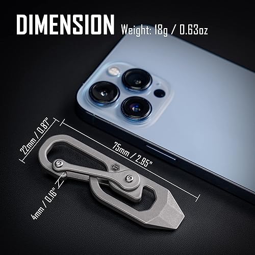 Miniatura 6 de KeyUnity Herramienta de llavero de mosquetón de titanio, 3 funciones en 1 multiherramienta para transporte diario (KU04)