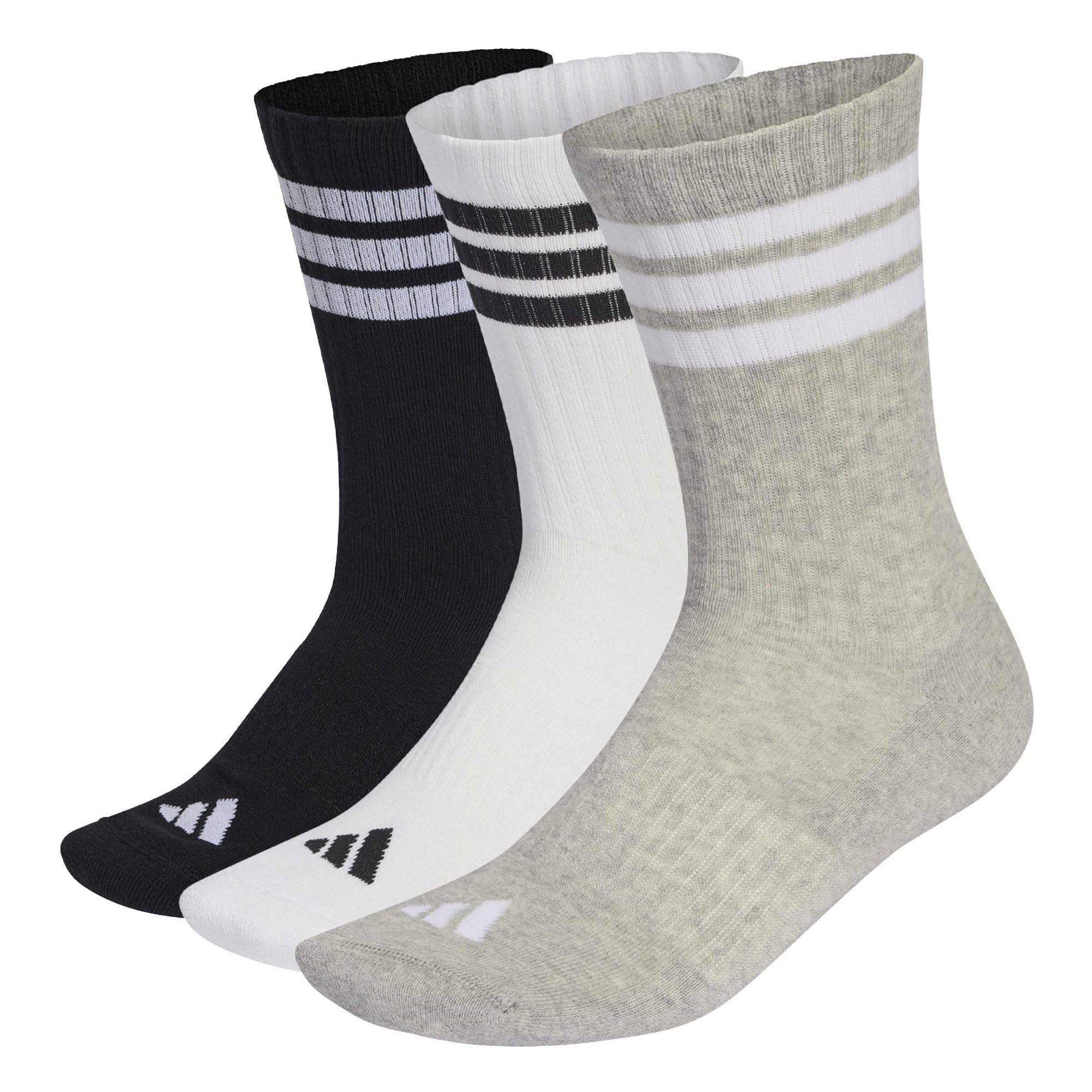 adidas Unisex 3Stripes Cushioned Sportswear Crew Socks 3 Pair Pack, medium grey heather/white/black, 10.5-12.5