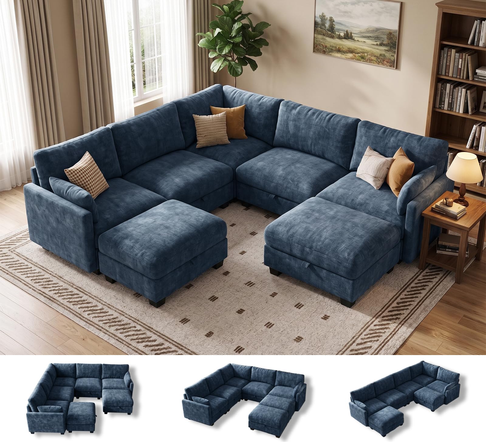 Modular Sectional Sofa, Oversized V-Shaped Couch with Storage