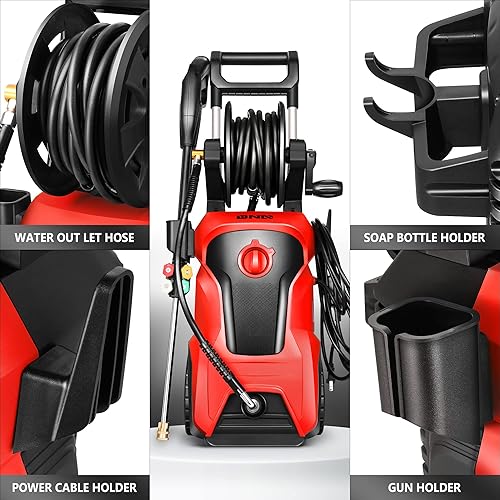 Miniatura 4 de DNA MOTORING TOOLS-00229 - Lavadora a presión eléctrica de hasta 2176 PSI de 2.4 GPM de flujo máximo para limpieza de patio y automóvil con boquilla