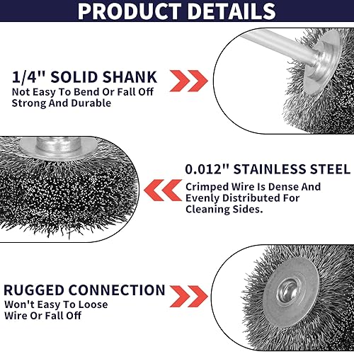 Miniatura 3 de Baisiky Paquete de 5 cepillos de rueda de alambre de 2 pulgadas para accesorio de taladro, cepillos de alambre de alta resistencia, eliminación de