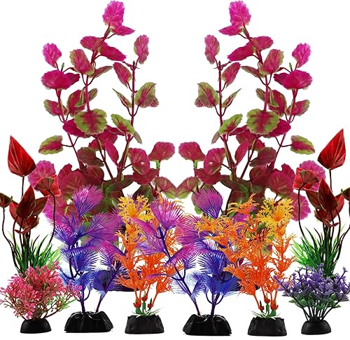 Plantas decorativas de acuario, 10 piezas de decoración de acuario, plantas coloridas, accesorios para pecera, decoración de plástico para acuarios