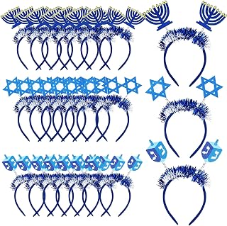 Lyrow 24 Pcs Hanukkah Headband Boppers Chanukah Felt Headband Menorah Hexagonal Star Dreidel Head Band Hanukkah Party Favors for the Festival of Lights Decorations