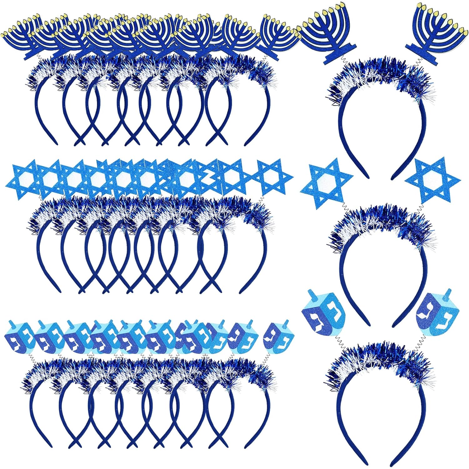 Lyrow 24 Pcs Hanukkah Headband Boppers Chanukah Felt Headband Menorah Hexagonal Star Dreidel Head Band Hanukkah Party Favors
