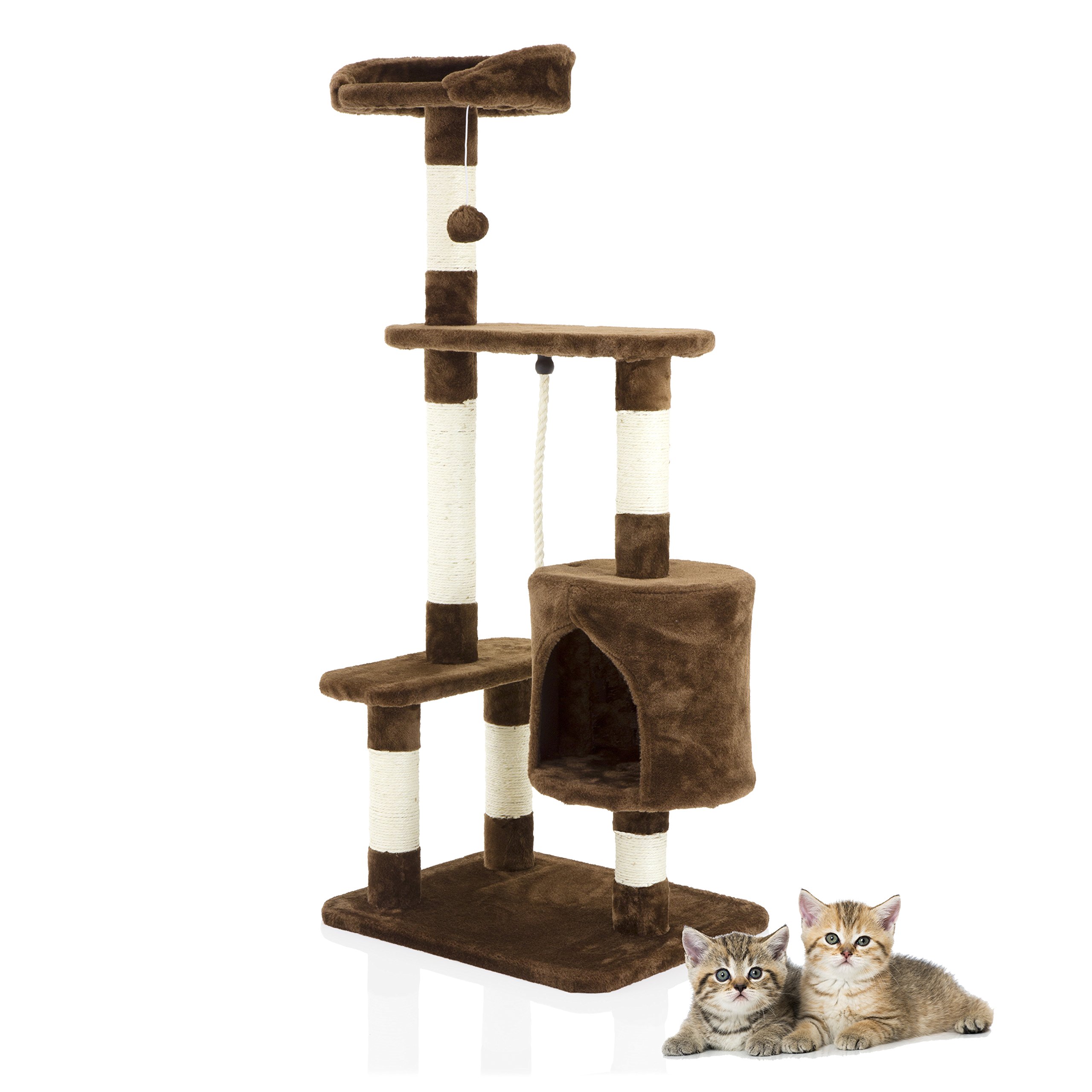 Cat Tree by Cozy Pet Multi Level Scratcher Activity Centre Scratching Post Toys with Heavy Duty Sisal in Chocolate CT10-Choc.