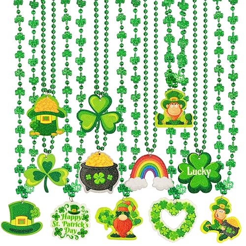 Fancy Land 12 Pcs St. Patrick’s Day Necklaces Shamrock Bead