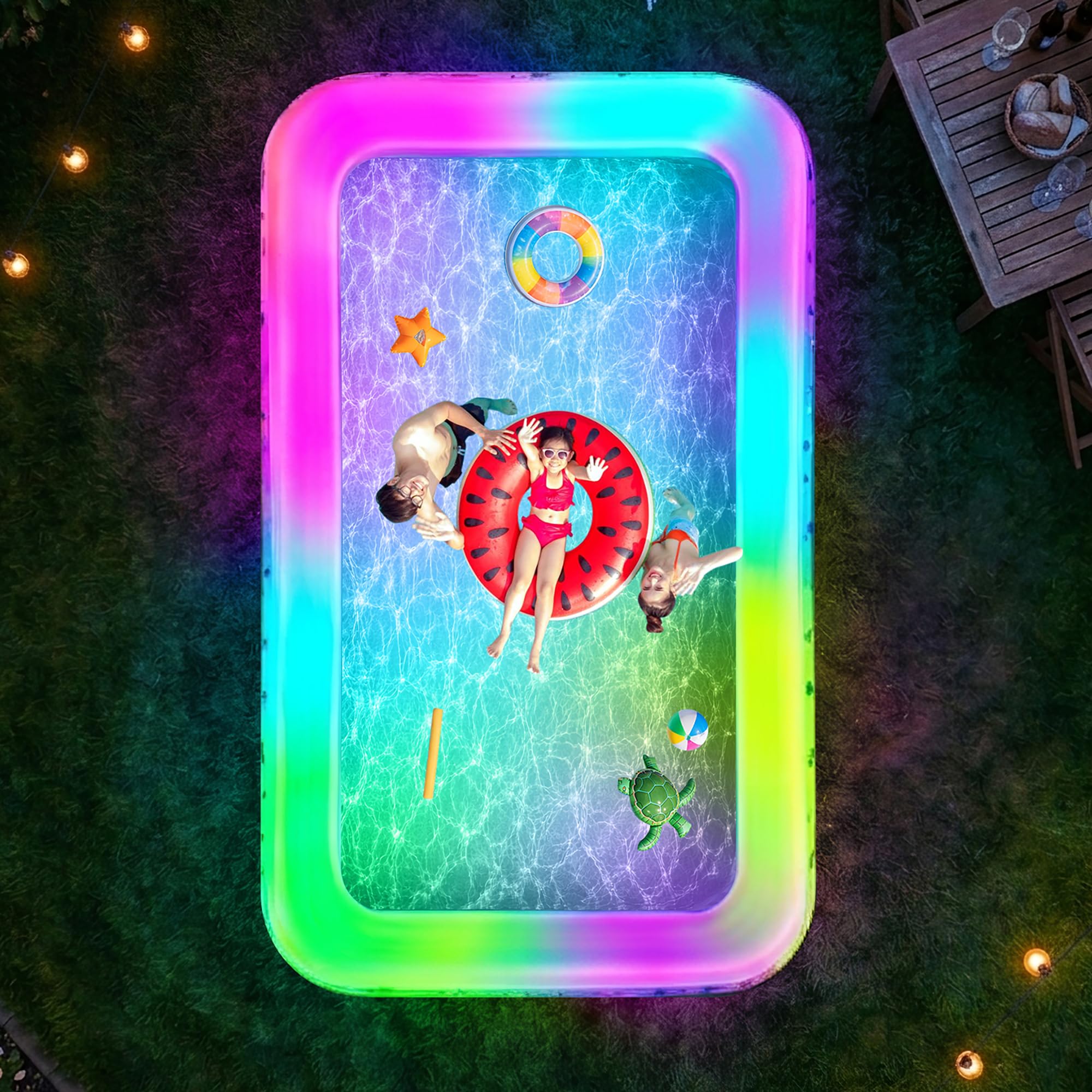 Grandi piscine gonfiabili con luci, 368 cm x 188 cm x 56 cm, piscine gonfiabili familiari per adulti, piscina gonfiabile alimentata a energia solare per il cortile (pompa d'aria non inclusa)