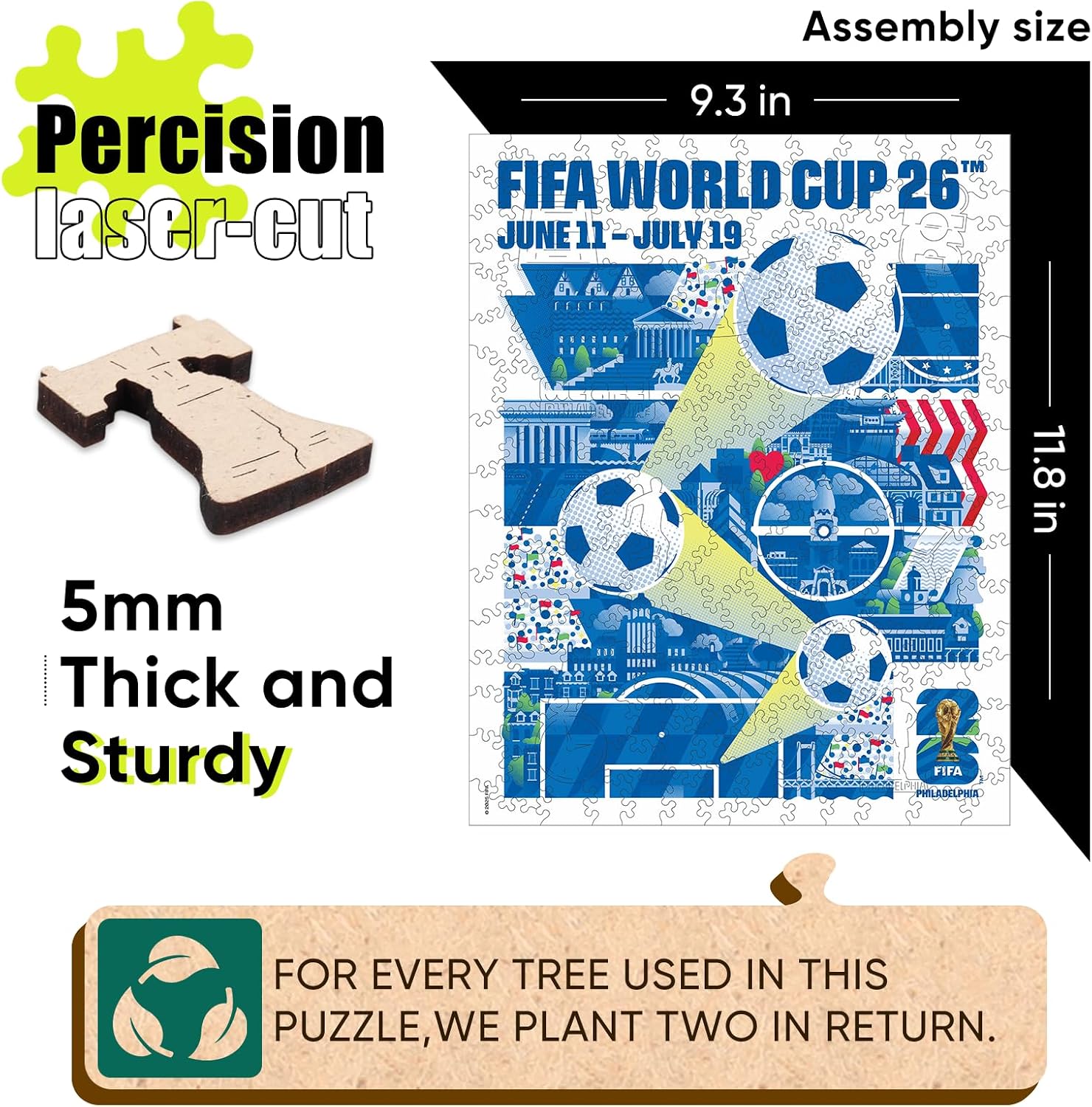 FIFA World Cup 2026 City Puzzle Philadelphia Poster - Wooden Puzzle for Adult, 200 Pieces Unique Shape Puzzle, 5MM Thick, Creative Collectible Gift for Fans, Officially Licensed Product, 9.3x11.8''