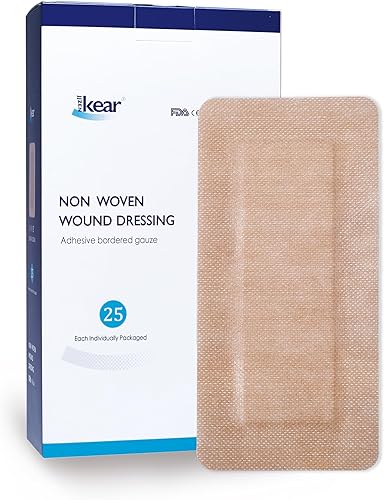 4"X8" 25 PCS Vendajes Isla Estériles Extra Grandes Color Piel para Heridas - Almohadillas de Gasa con Borde Autoadhesivo - Sin Látex - Grado Médico