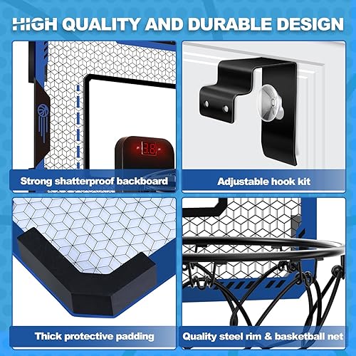 Miniatura 8 de Aro de baloncesto interior para niños de 5 a 10 años, con marcador electrónico y 3 bolas, mini aro sobre la puerta para cumpleaños de niños