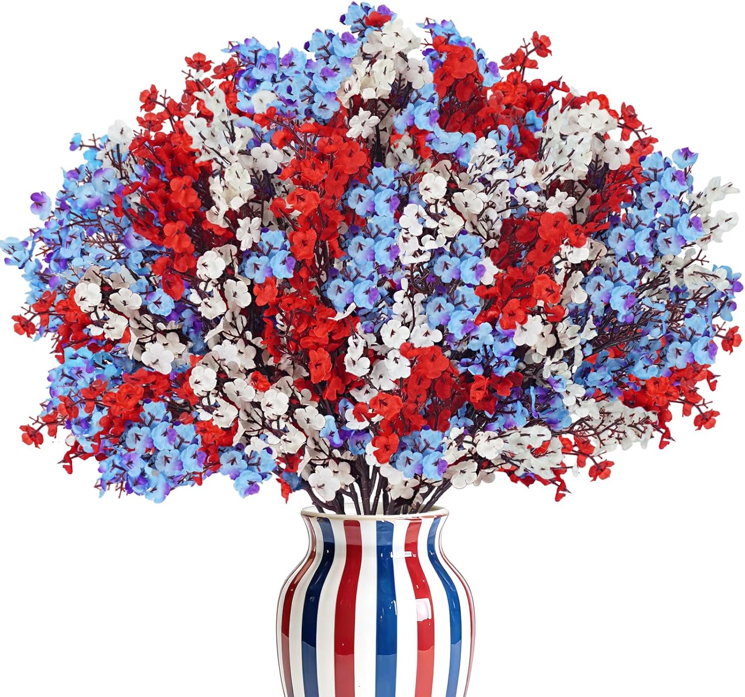 TORONTOKYO 24pcs 4th of July Red White Blue Flowers, Artificial Babys Breath Flowers Fake Silk Patriotic Flowers for Independence Day Home Decor Floral Arrangement Table Centerpieces