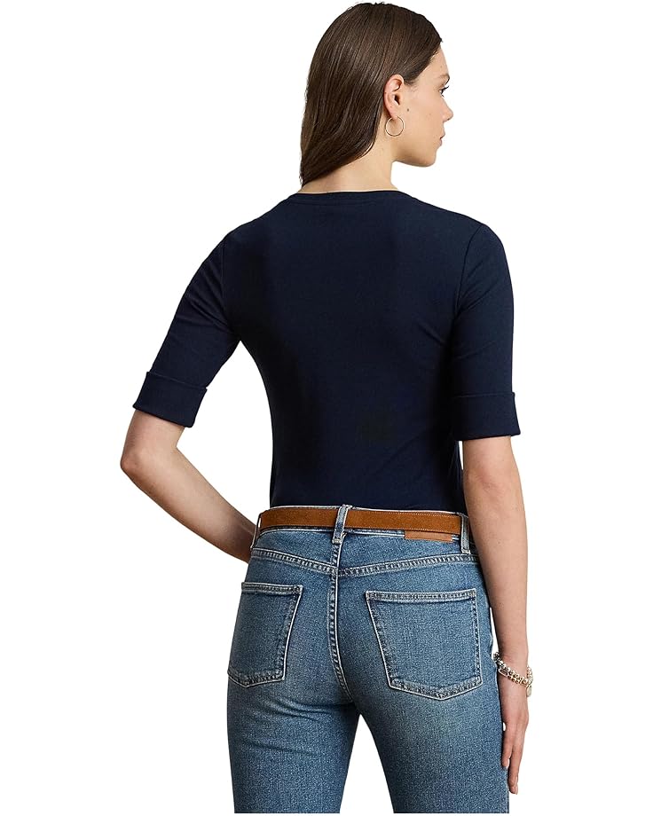 Lauren Ralph Lauren Stretch Cotton Elbow-Sleeve V-Neck Tee - #2 of 4