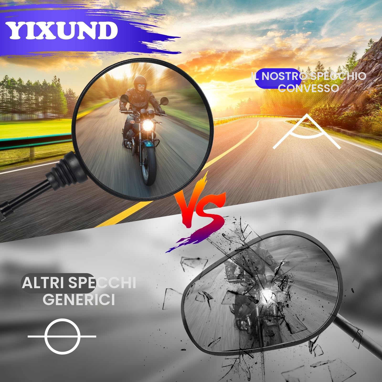 YIXUND Set di specchietti universali per moto,2 morsetti per manubrio da 22 mm,M10 (7/8''),2 filettatura destra M10,2 filettatura destra M8,1 filettatura sinistra M10,1 filettatura sinistra M8,per