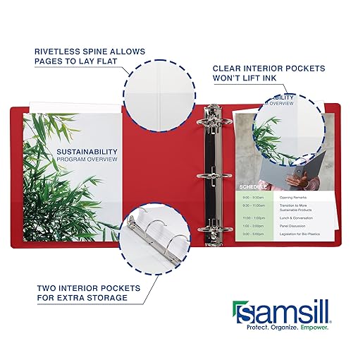 Miniatura 5 de Samsill (MP48533) - Carpeta de 3 anillos redondos de 1 pulgada, fabricada en los EE. UU., con cubierta transparente personalizable para insertos,
