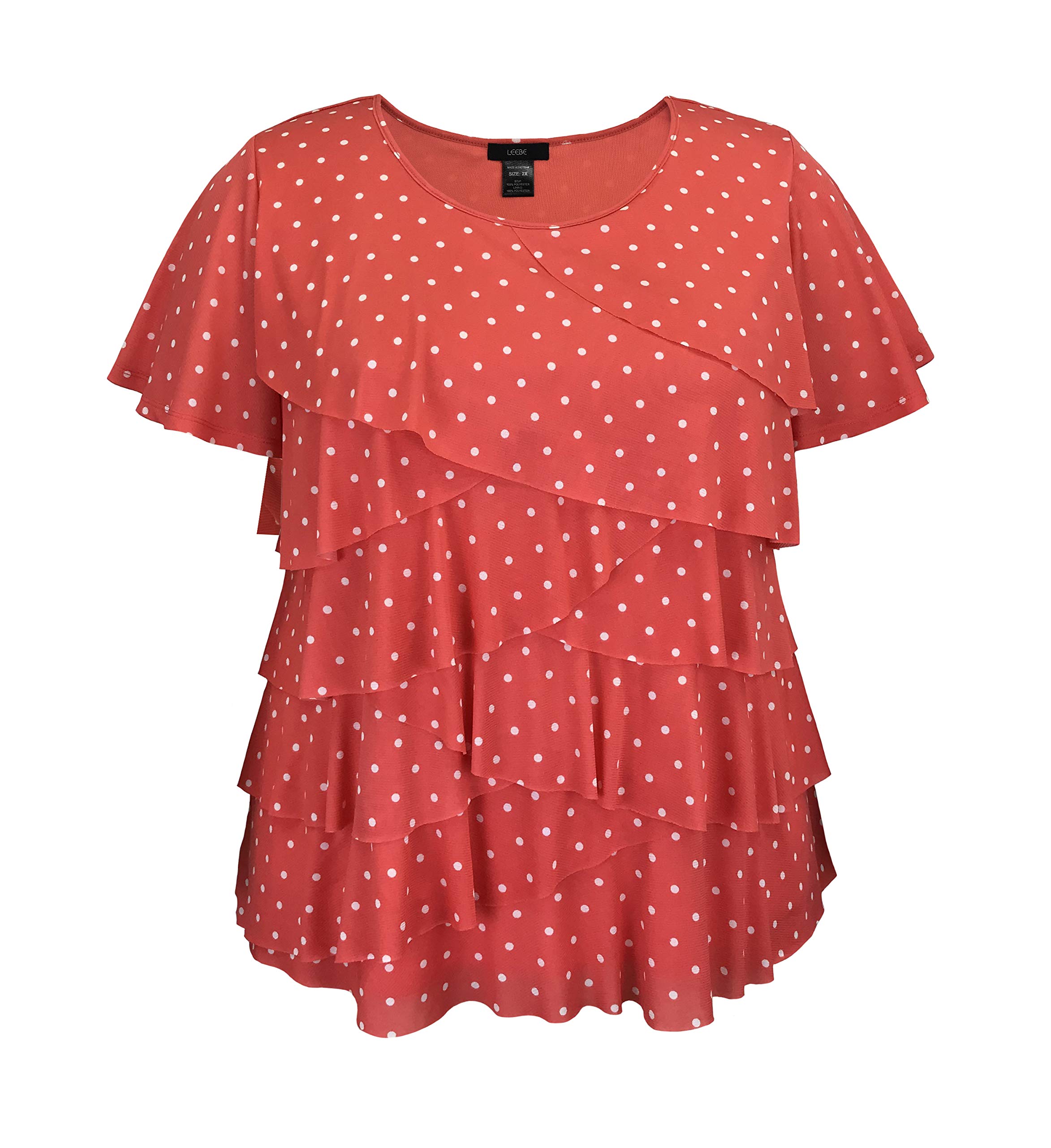 LEEBE Women and Plus Size Printed Mesh Ruffle Top (Small-5X)