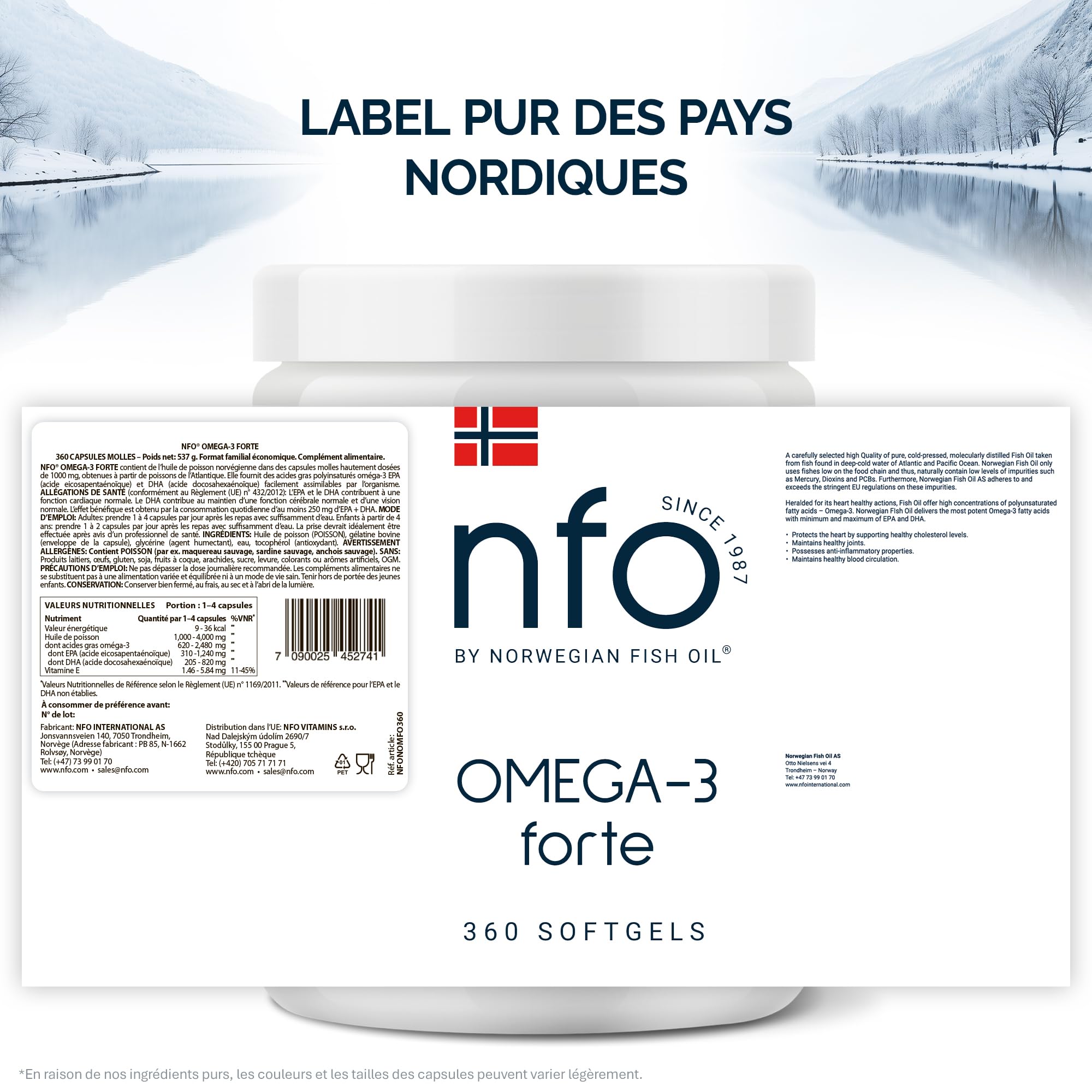 NFO Omega 3 Forte [360 capsules] Family Pack Huile de poisson norvégienne à haute concentration d'EPA:DHA Formule avec complexe naturel de vitamine E pour adultes et enfants + 3 ans Fabriqué en