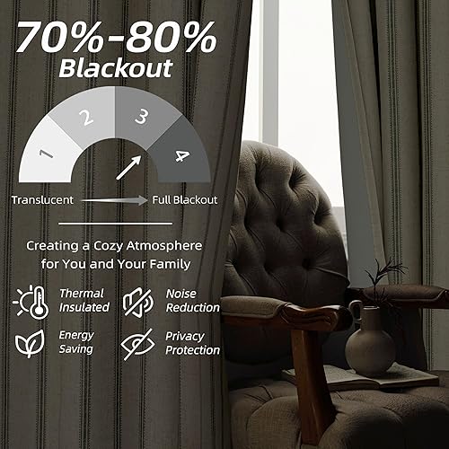 Vista 335 de DriftAway Cortinas opacas de mezcla de lino de 63 pulgadas de largo para dormitorio, cortinas de lino con estampado de rayas verticales, con Gris