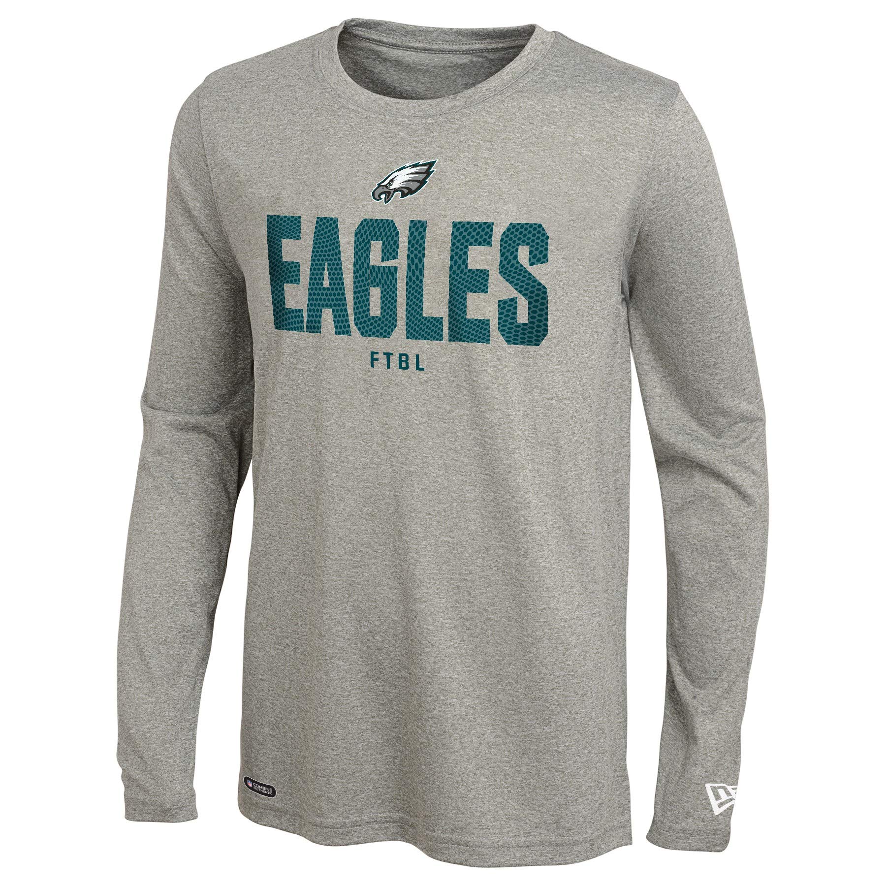 New Era NFL Men's Grids Dri-Tek Cool Heathered Grey Long Sleeve T-Shirt, Adult Football Tagless T-Shirt