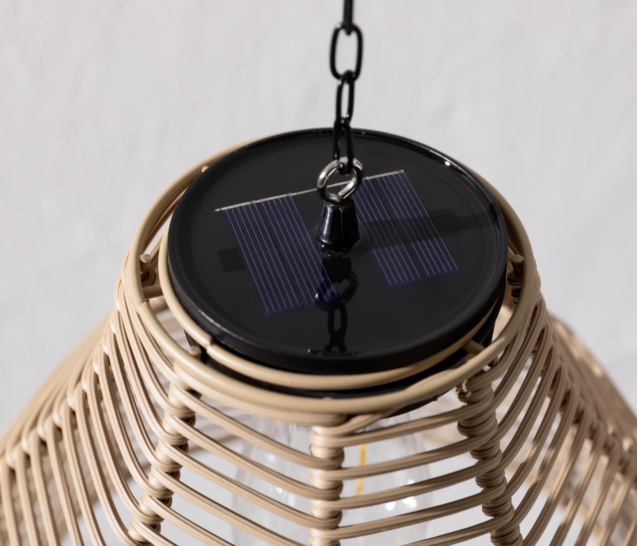 Dehner Solar-Hängelampe Mila, Gartenleuchte mit warmweißem Licht, IP44, Ø 26 cm, Höhe 22 cm, Kunststoff/Metall, Natur/braun