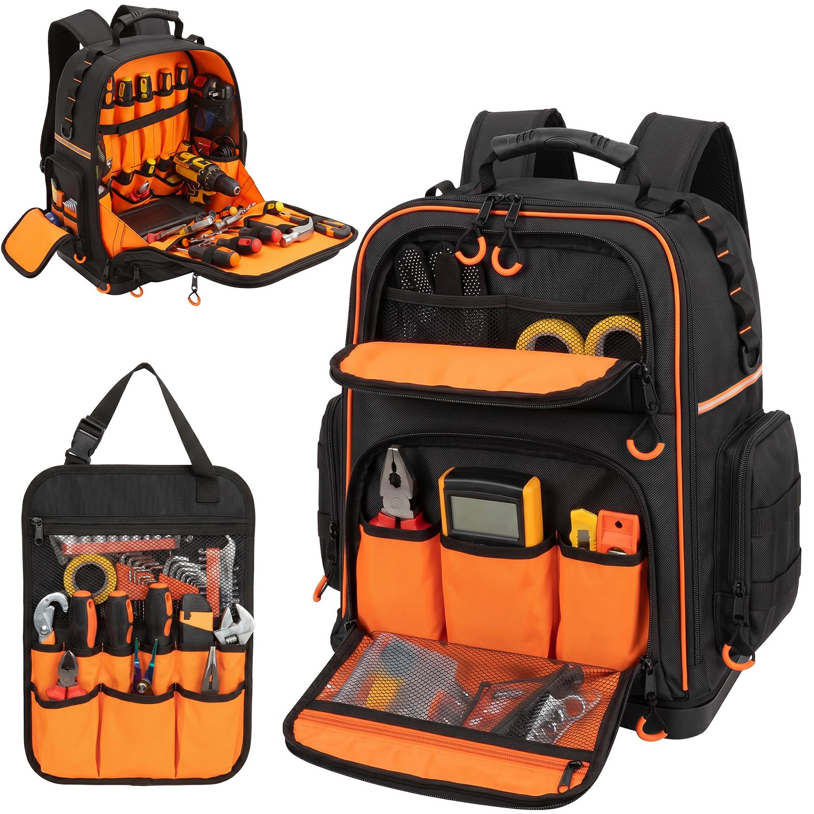 Wigojoy Tool Bag Backpack, Tool Backpack Heavy Duty, Removable Tool Panel | Hvac Backpack, Molded Bottom, 54 Pockets, Heavy Duty Water-resistant Fabric, Tools Backpack for Contractor, Plumber,