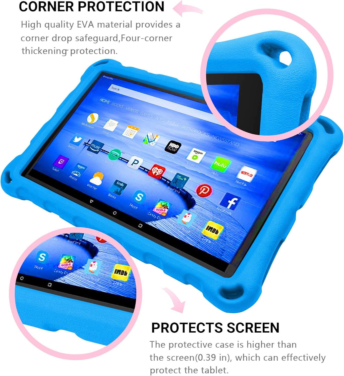Fire 7 Tablet Case for Kids, OQDDQO 2019 New Kindle Fire 7 Case, Extra Thick Protective Layer Double-Layer Shockproof in Four Corners Compatible with 9/7/5th Generation 2019/2017/2015 Release (Blue) : Electronics