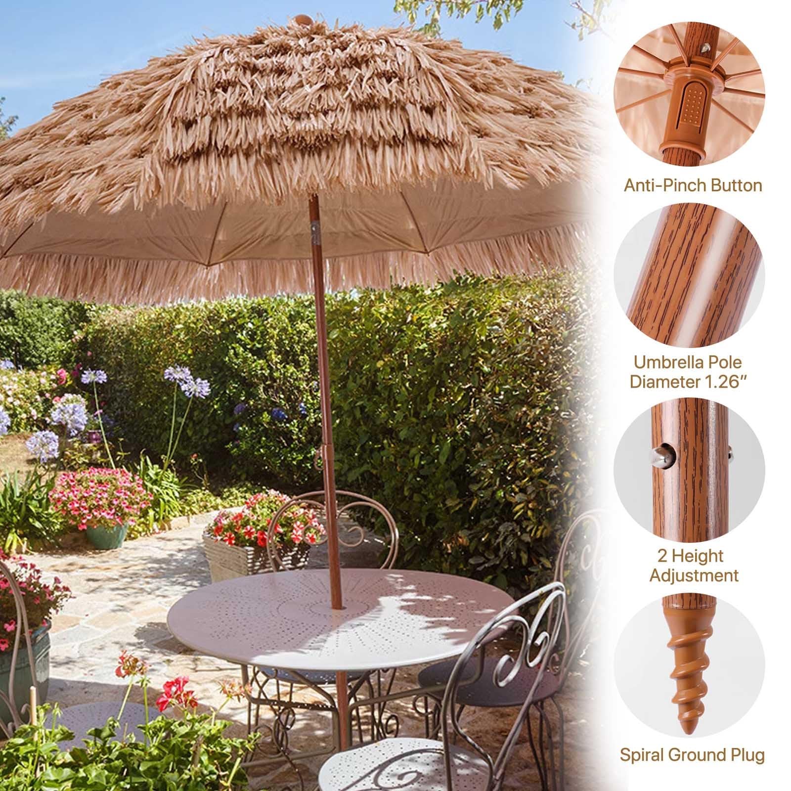 Przenośny hawajski parasol plażowy Tiki, 1,8 m, regulacja wysokości, ochrona przed promieniowaniem UV, do piasku, patio, basenu, do użytku na zewnątrz, z torbą do przenoszenia