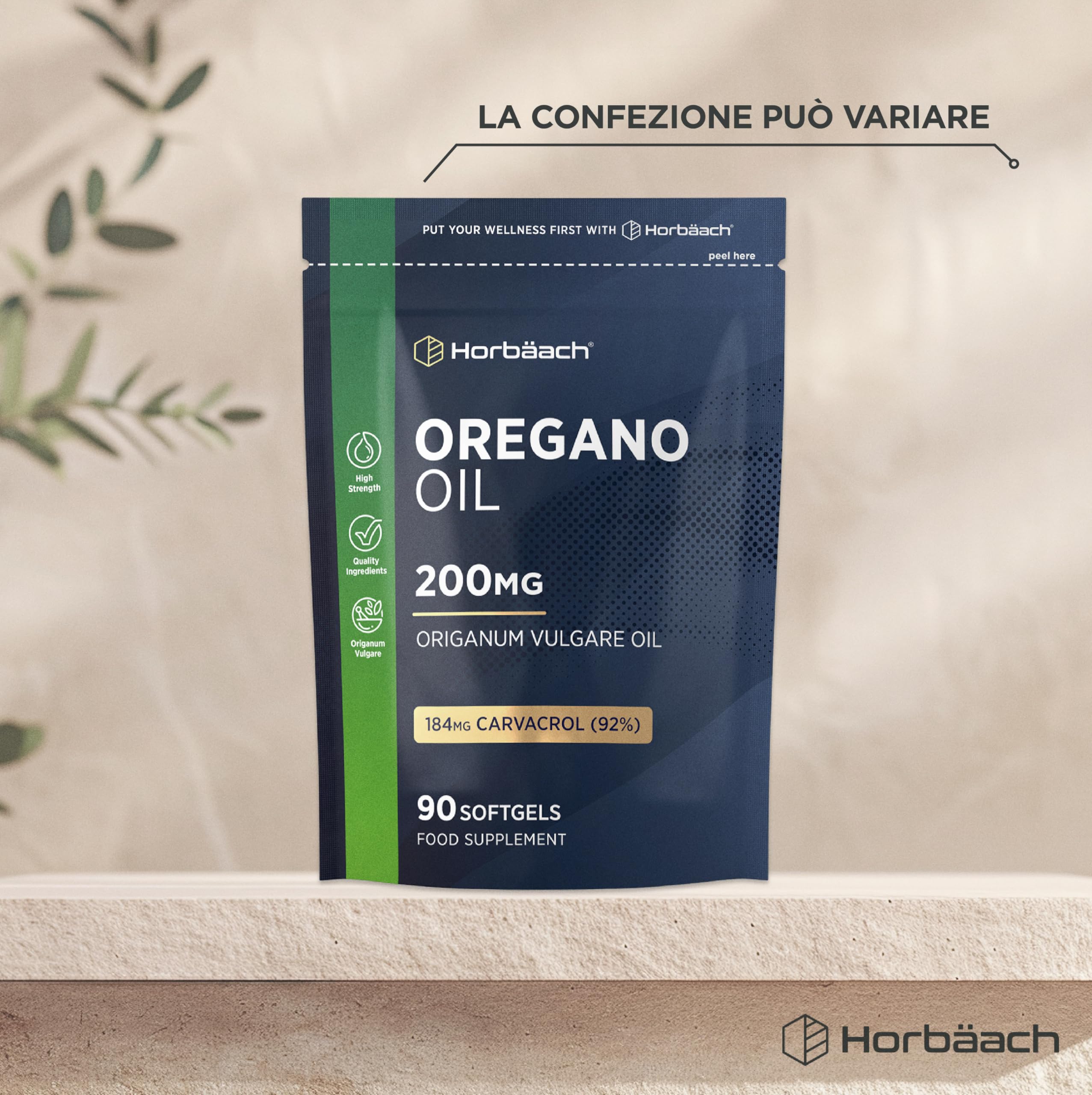 Olio di Origano Capsule 200mg | 90 Capsules | 184mg Carvacrolo | Alto Dosaggio | Integratore di olio di origano | Horbaach