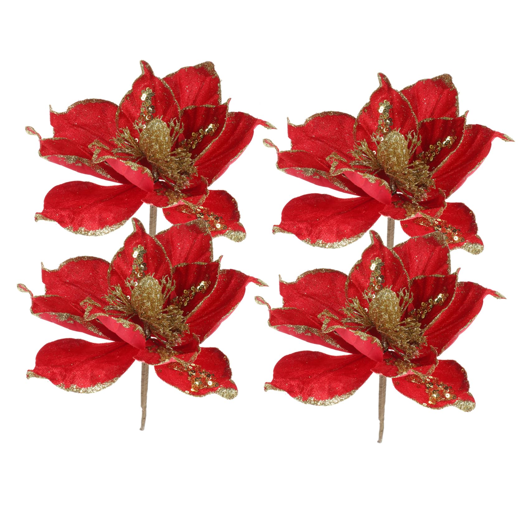 Cabilock 4 Juegos Flor Artificial De Navidad Poinsettia Artificial Flowers para Arbol De Navidad Flor De Pascua Artificial Flor De Nochebuena Flores De Nochebuena Decorativas Paño 4 Uds * 4