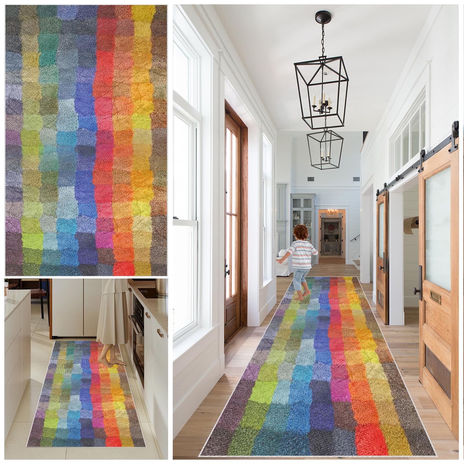 Hallway Runner Rug Kitchen Runners Non Slip washable runner Vintage Carpet Runners for Entryway Long Absorbent Low Pile Floor Mat Hall Runners for Kitchen Bedroom Entryway Laundry 60 x 400 cm