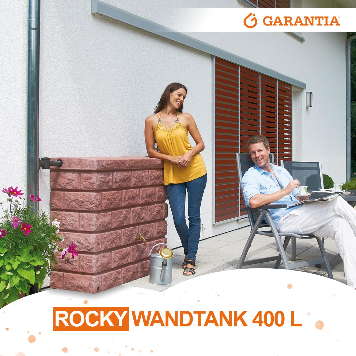 GARANTIA Rocky Regentonne 400 Liter Redstone Wandtank, Regenfass Wassertank