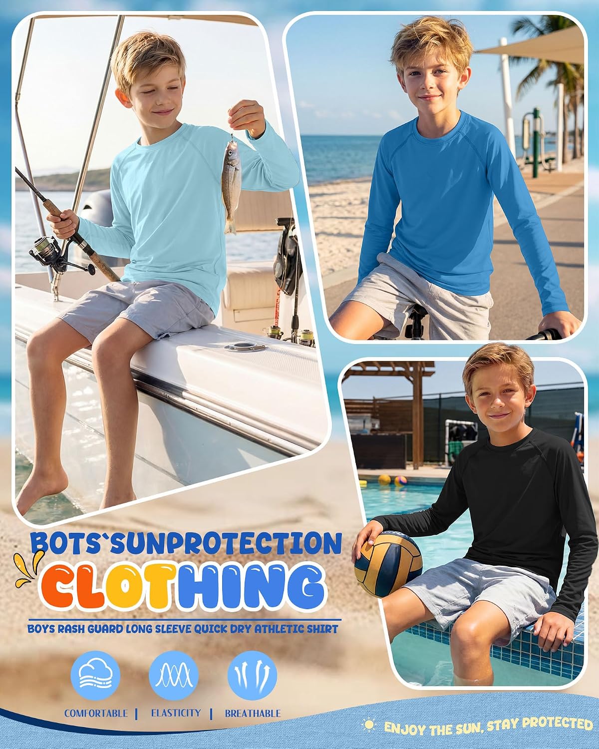 3 Pack Boys Rash Guard Swim Shirt