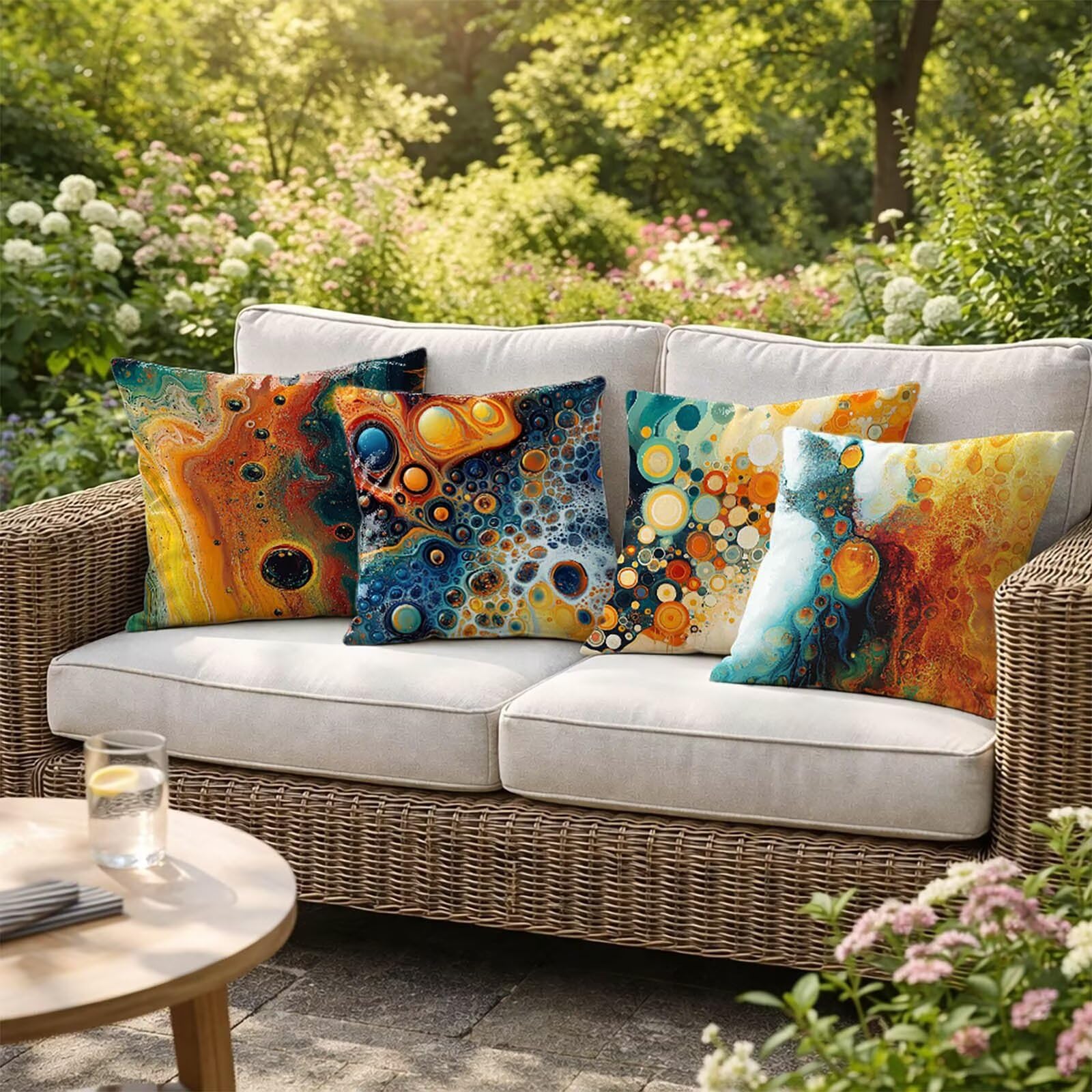Abstrakcyjne poszewki na poduszki na sofę 55 x 55 cm, dwustronny nadruk dekoracyjny pokrowiec na sofę kolor pomarańczowy, poszewka na poduszkę zewnętrzna z niewidocznym zamkiem błyskawicznym, poszewki