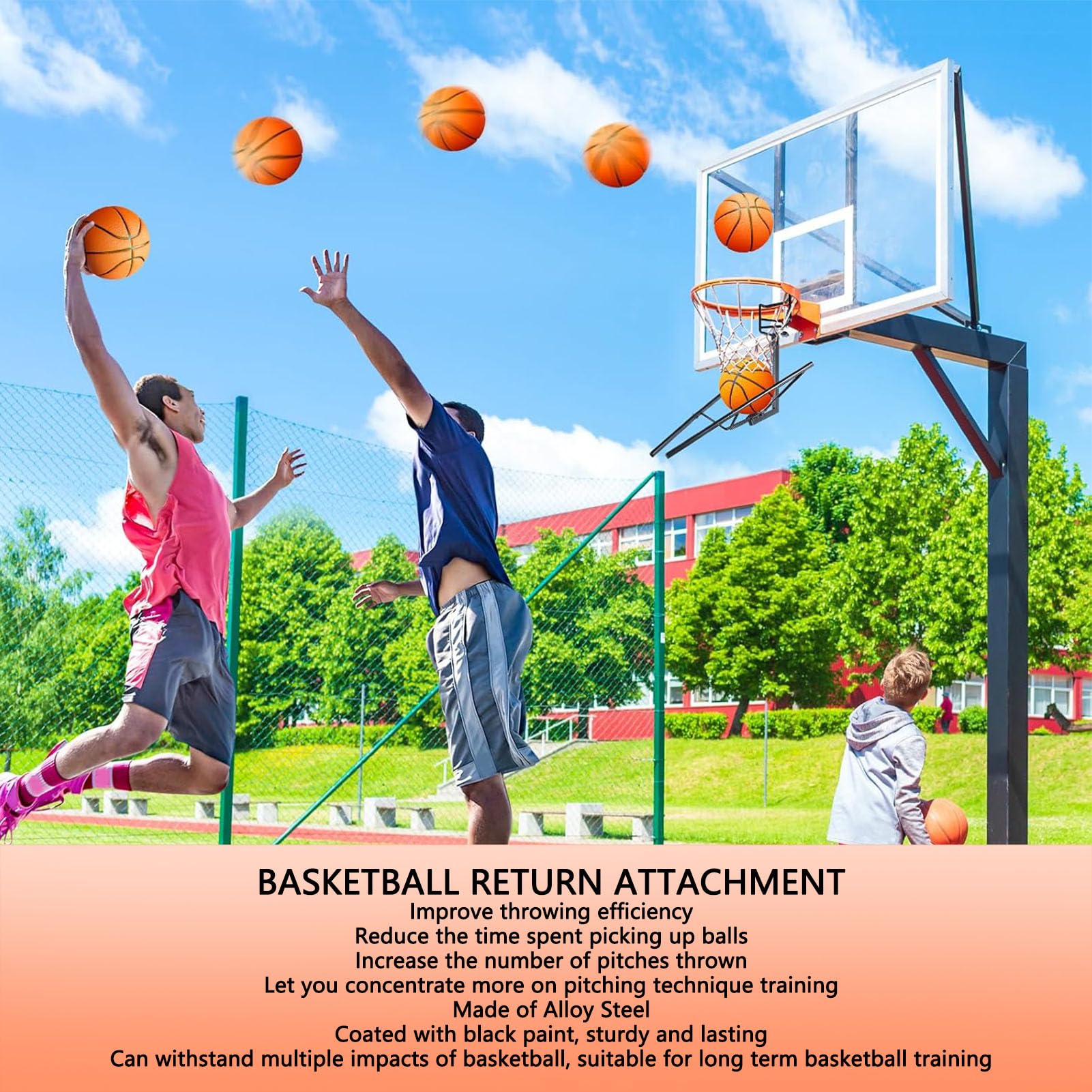 Bewinner Basketball-Return-Aufsatz, Stabile Basketball-Return-Trainingshilfe aus Metall, Einfache Installation, Robustes Basketball-Zubehör für Training und -Schießübungen