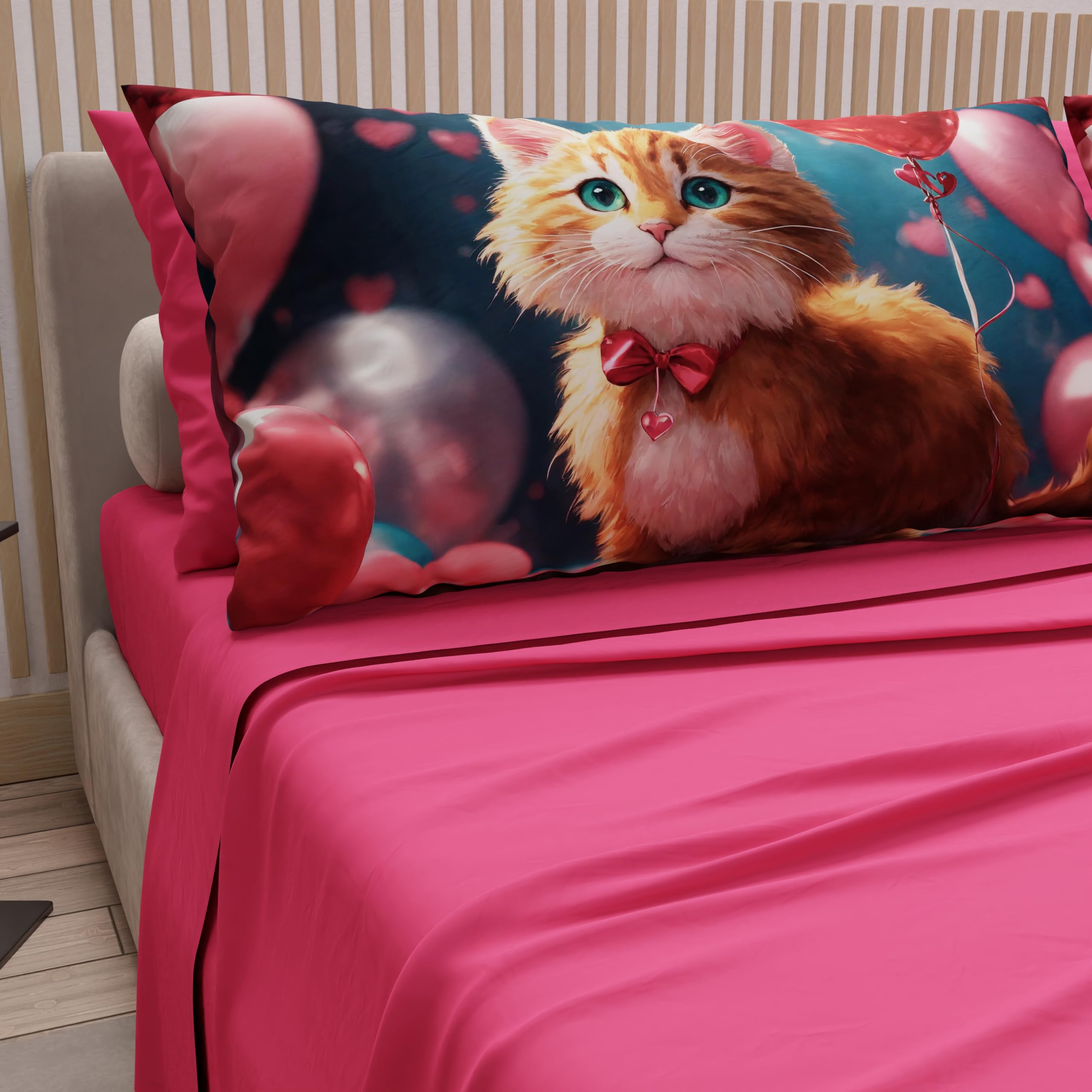PETTI Artigiani Italiani, Bed Linen Animals with Cats in Cotton with Pillowcases in Digital Print, Pizza and Half Sheet