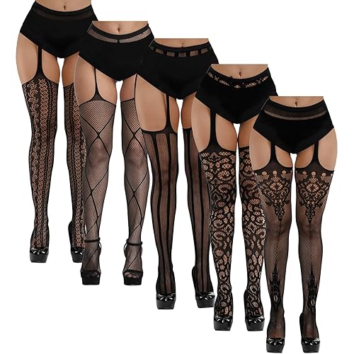 FULLSEXY Plus Size Fishnet Stockings, Fishnet Tights Thigh High Stockings Pantyhose for Women - One Size - Black 03(5 Pairs)